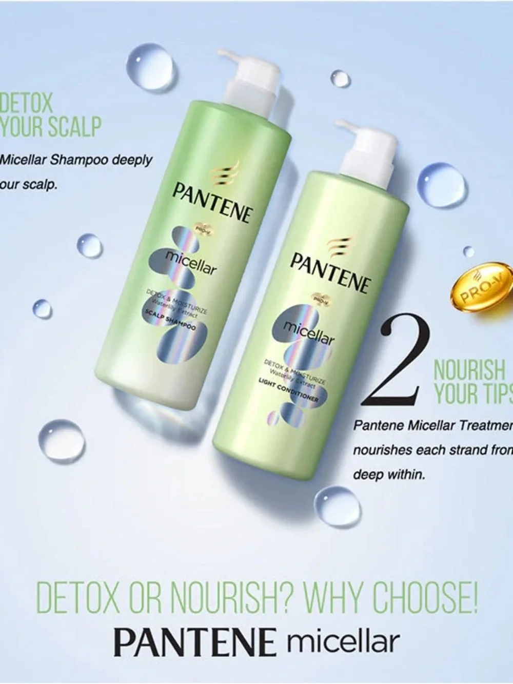 Pantene • Micellar Detox & Moisturize Shampoo • Waterlilly Extract (Thailand)